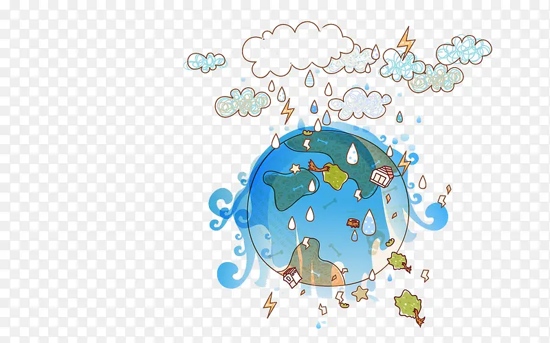 卡通地球下雨