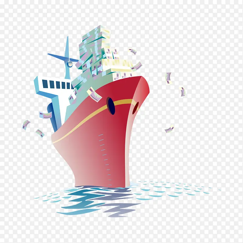 手绘大型红色货船图案