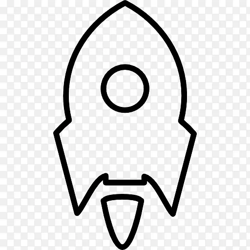 火箭船变小的白色圆形轮廓图标