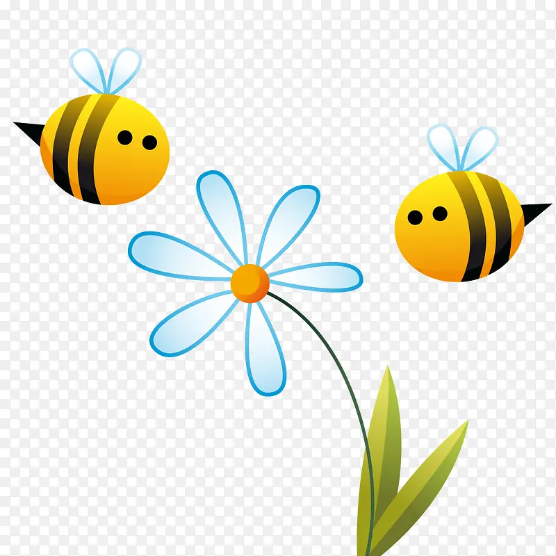 卡通手绘可爱的小蜜蜂和花朵