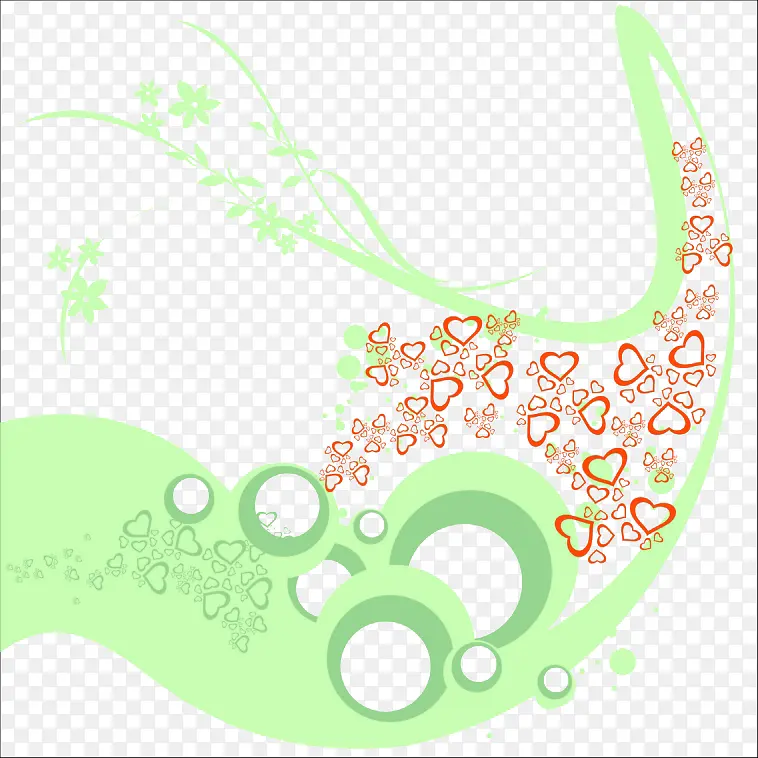 桃心绿色圆圈漂浮彩带