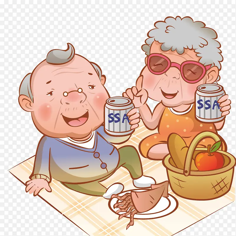 爷爷奶奶在野餐