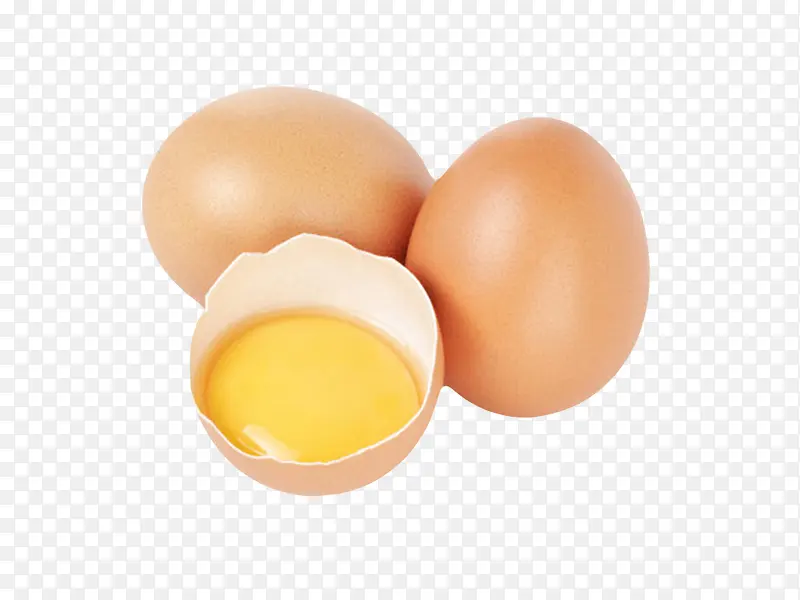 褐色鸡蛋裂开的初生蛋和实物