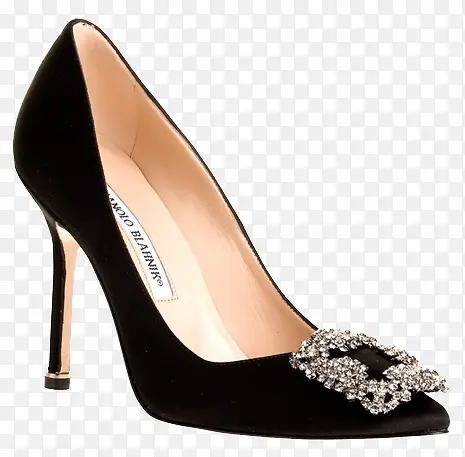 黑色镶钻马诺洛品牌亮面女鞋