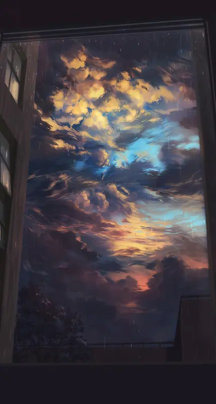 窗户外的天空动漫海报背景