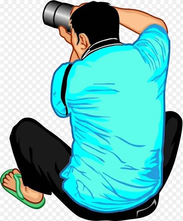 卡通实物风格蓝色衣服的男性记者