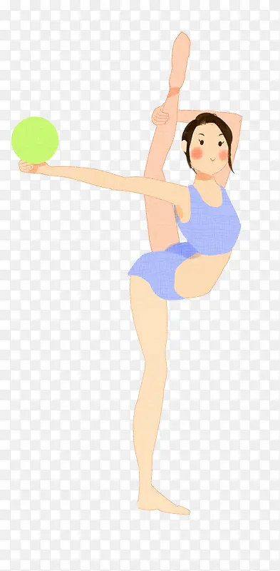 手绘人物插画瑜伽健身瑜伽球动作