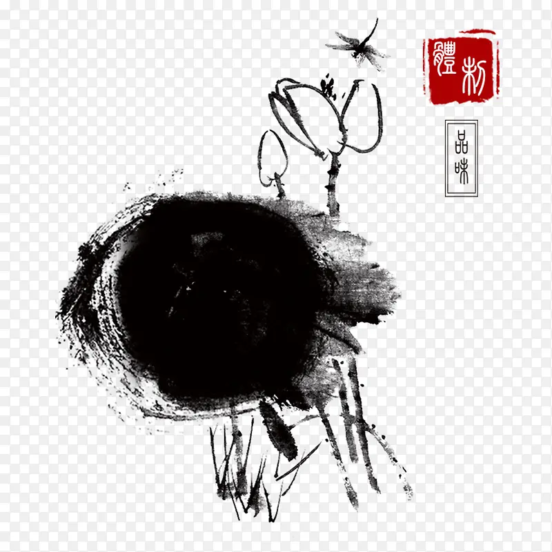 中国风水墨画蜻蜓荷花