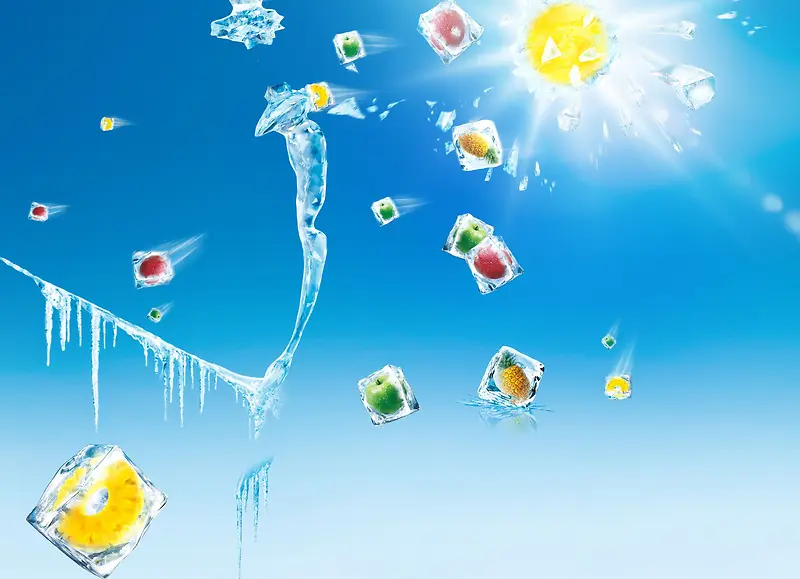 太阳冰冻的水果海报背景