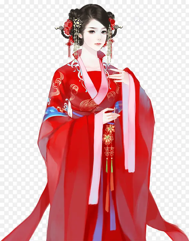 创意合成红衣女子成亲