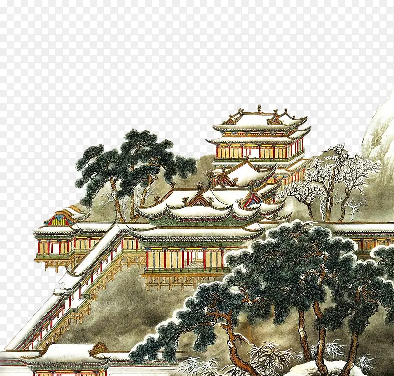 山间庭院中国设色画