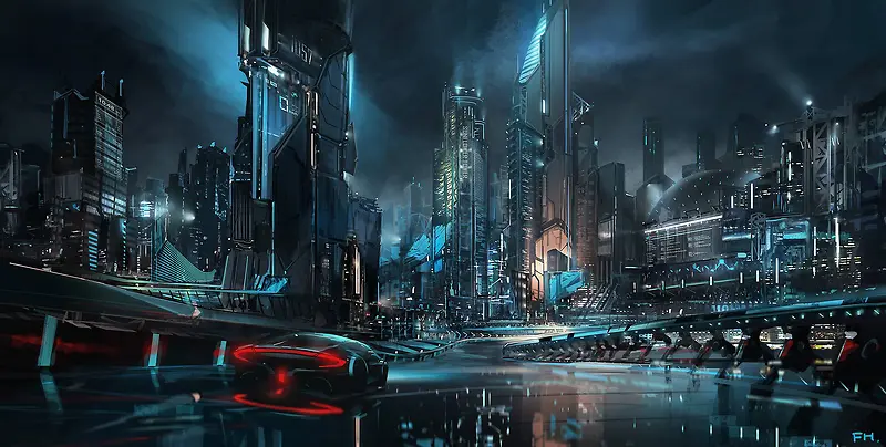未来的科幻城市夜景