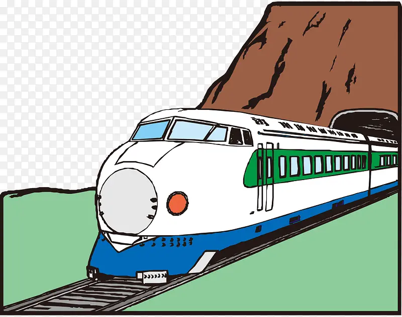 卡通手绘行驶中火车高铁高山隧道