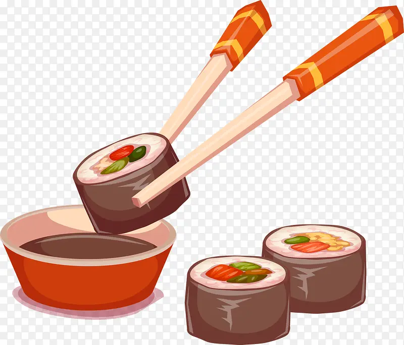 夹着寿司的筷子