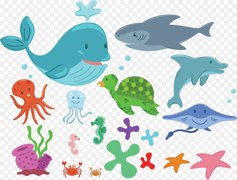矢量手绘海洋动物