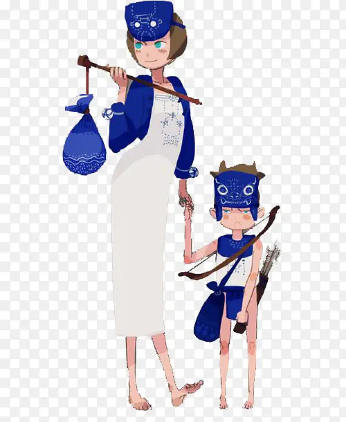 游戏人设蓝衣和服母子