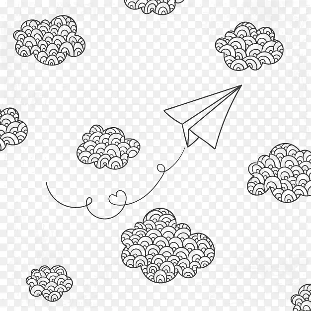 手绘纸飞机和云