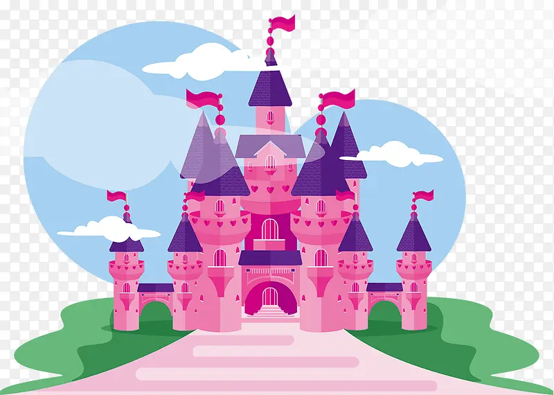 可爱粉色迪斯尼城堡矢量图
