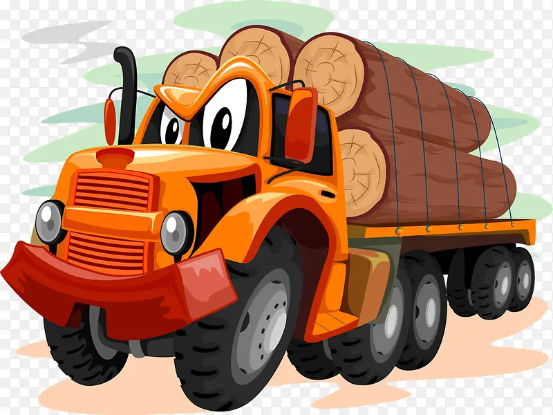 卡通手绘运输木头货车