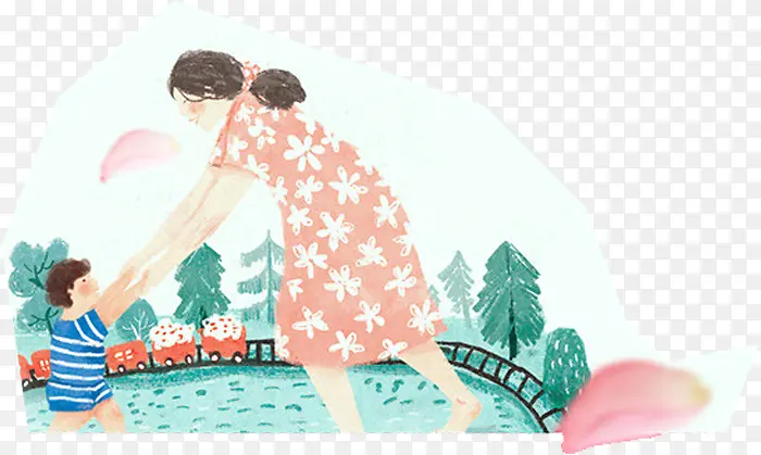 手绘母亲和小孩