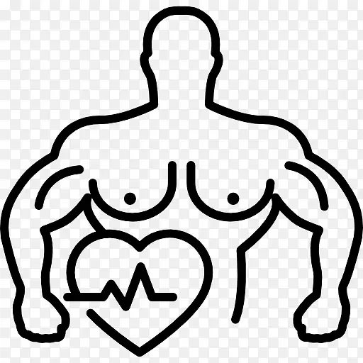 肌肉发达的男性轮廓与心脏和生命线图标