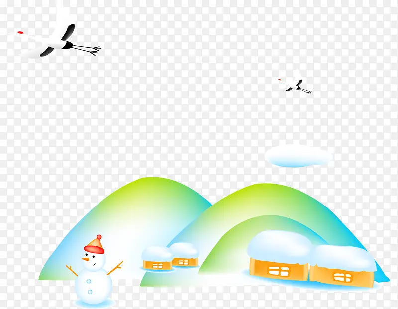 卡通手绘冬天雪人彩色山房子