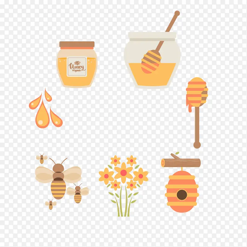 扁平蜜蜂蜂蜜元素矢量素材