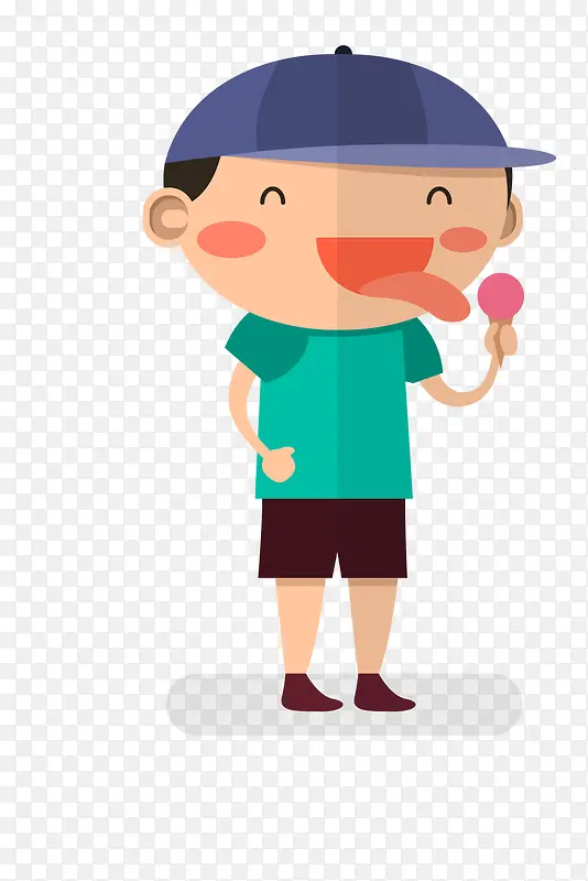 吃冰淇淋的卡通男孩