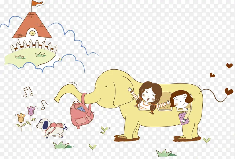 大象与卡通儿童