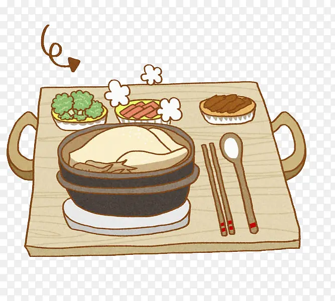手绘米饭和小菜免抠图