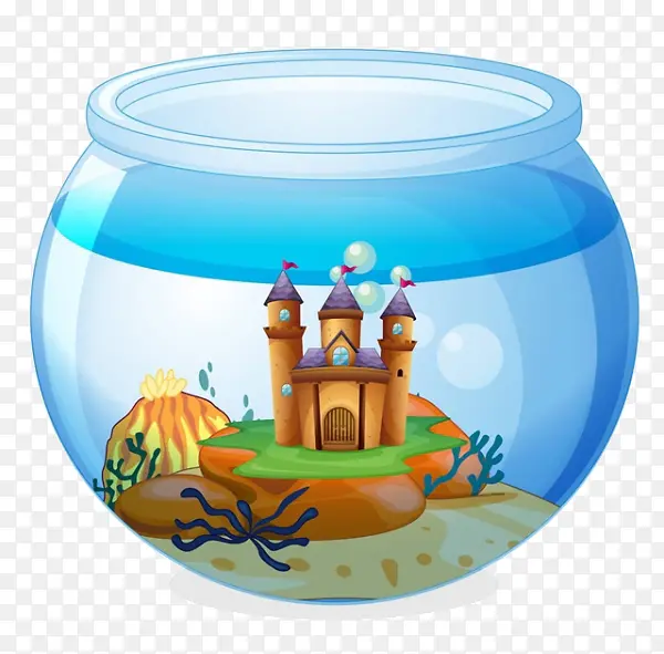 卡通鱼缸里的城堡