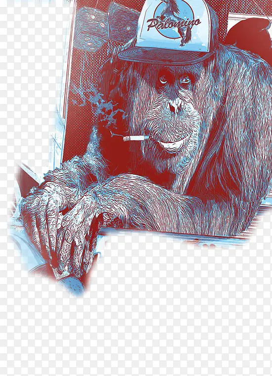 大猩猩抽烟插画