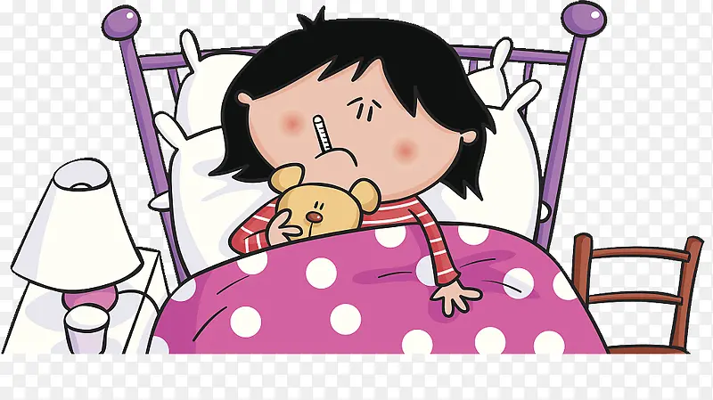 卡通宝宝生病不舒服发烧
