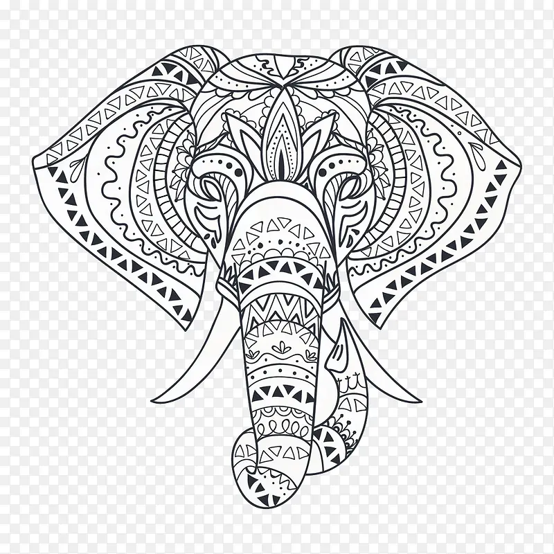 手绘线稿大象头像