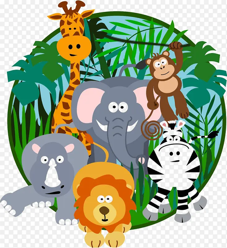 卡通丛林里的动物