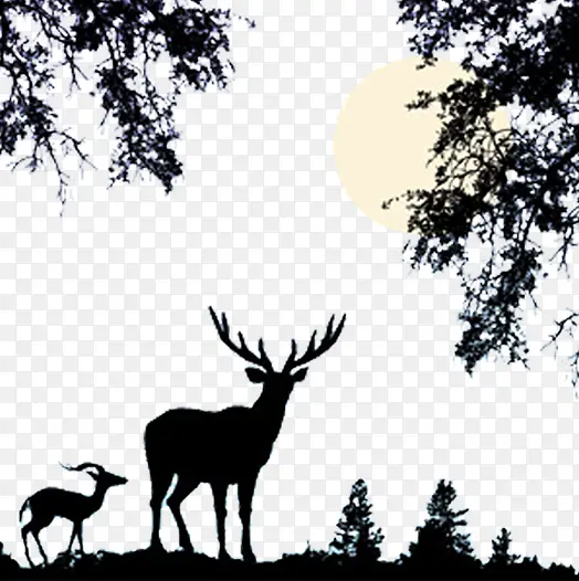 自然景物与鹿