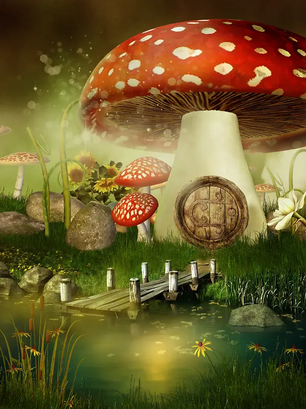 梦幻蘑菇背景