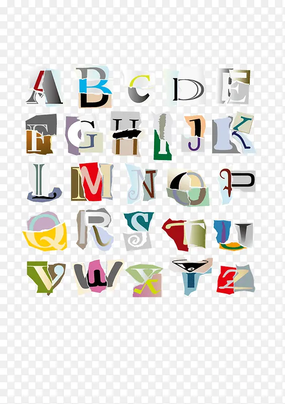 碎纸片拼成的字母矢量素材