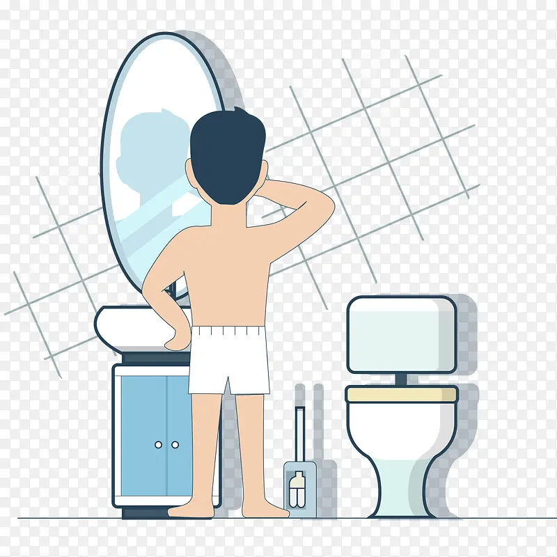 卡通手绘在卫生间洗漱的人物设计