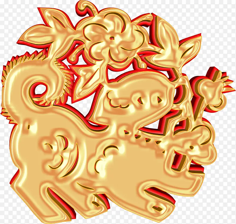 中国风金色浮雕狗年图案