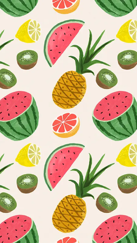 西瓜菠萝水果创意插画壁纸
