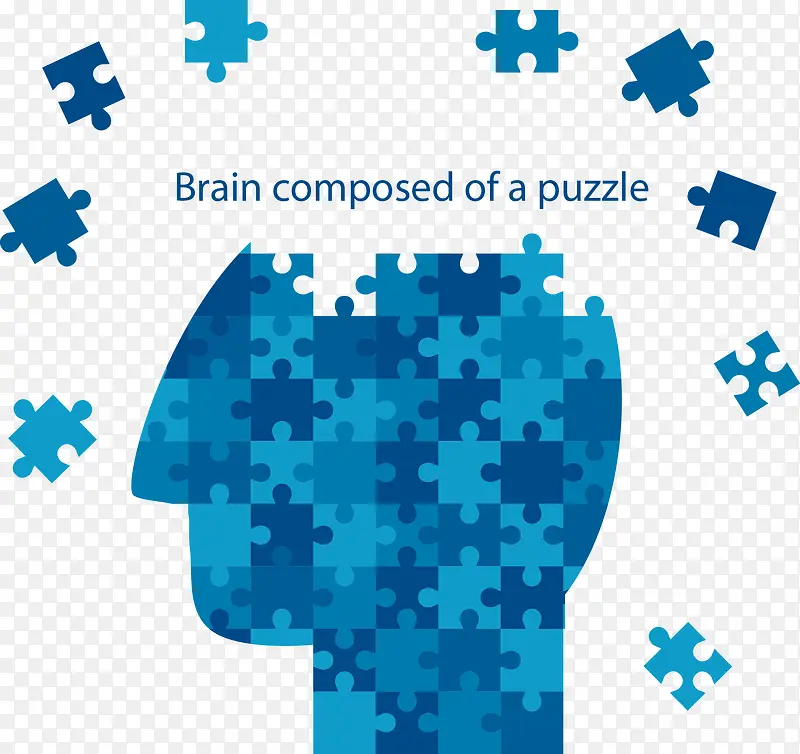 创意蓝色大脑拼图矢量素材