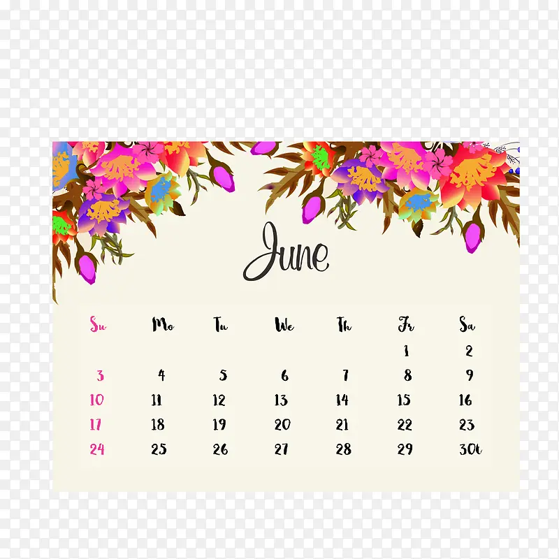 灰色2018年6月花朵日历