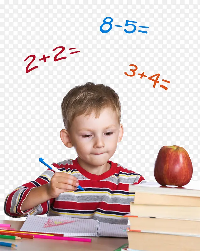 可爱儿童做作业算算数