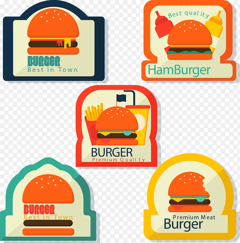 矢量手绘标签汉堡