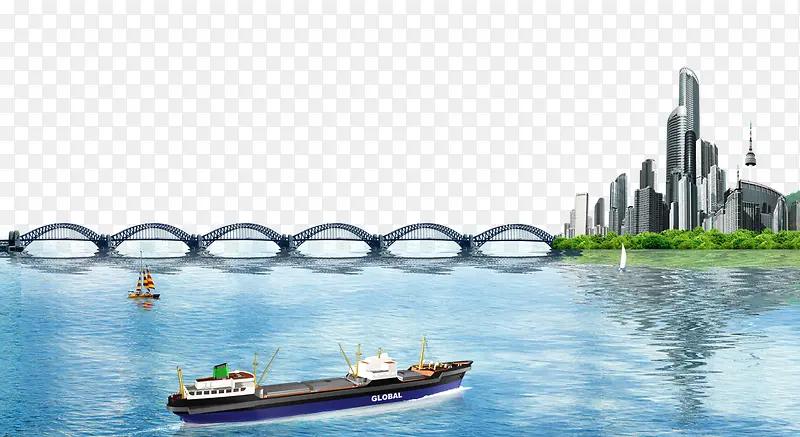 海洋城市桥梁背景素材
