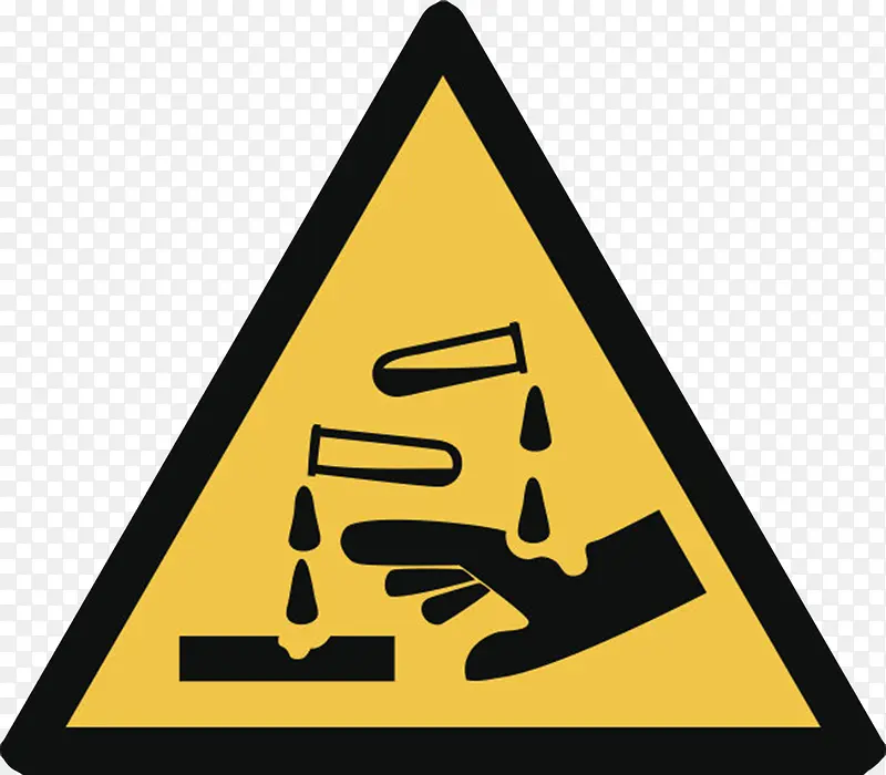 化学液体伤手三角形黄色警告牌实