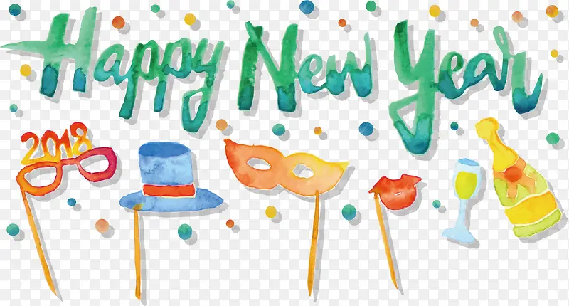 绿色水彩新年快乐