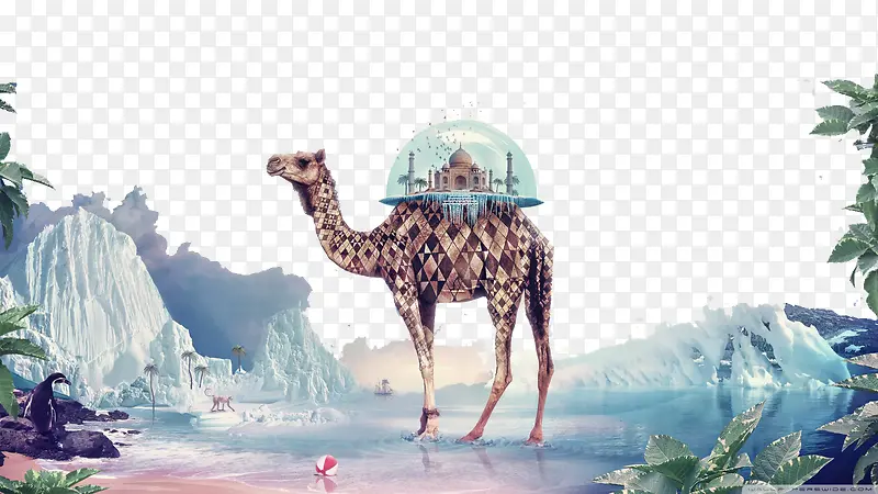 创意骆驼图案大山背景图