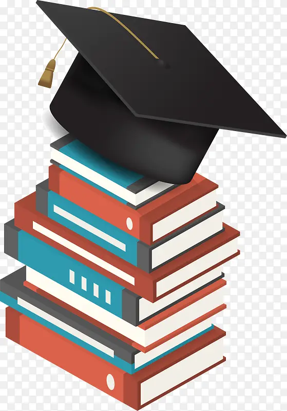 毕业季装饰插图书本书籍与学士帽